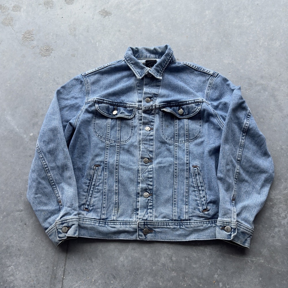 VTG Lee Riveted Jean Jacket Mens Blue Denim Trucker Size Medium